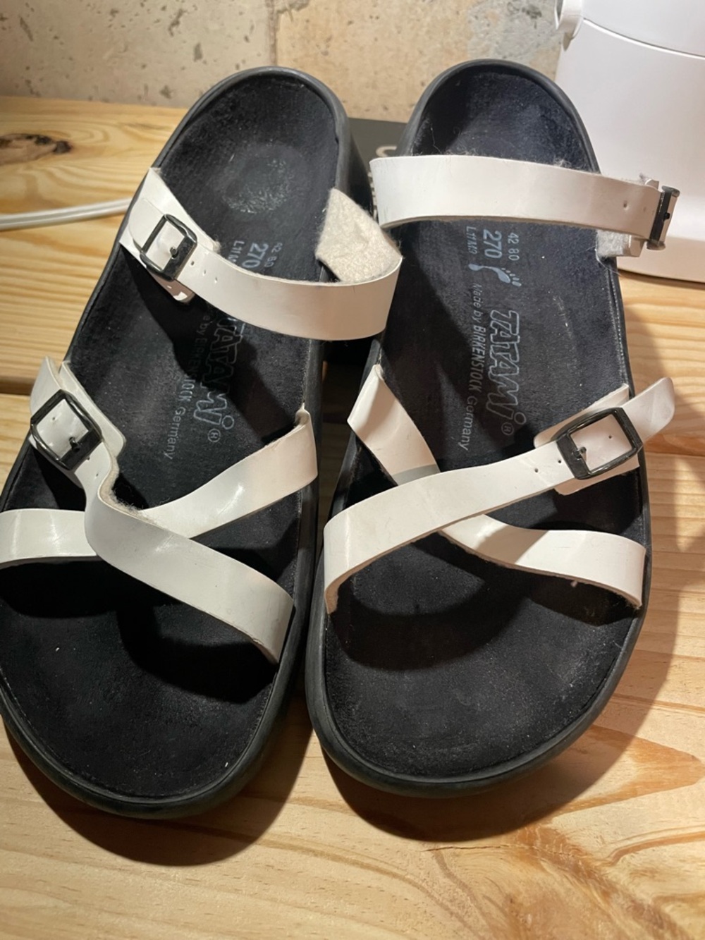 Birkenstock White and Black Strappy Women's Sandals